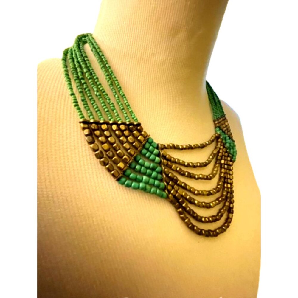Copper and green beaded necklace